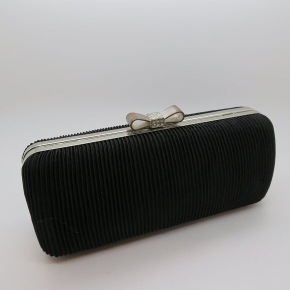 Women Clutch Ornate Clasp Chain Strap Atmosphere Black Fabric Purse Bag Evening - Picture 7 of 12